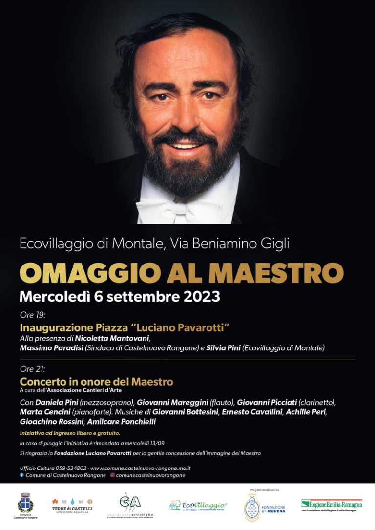 Ecovillaggio: inaugurazione Piazza Pavarotti e concerto in memoria del Tenore con Nicoletta Mantovani